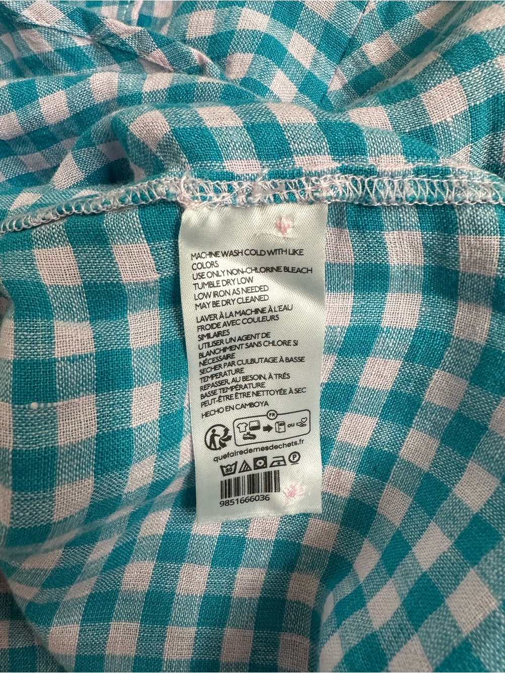 Maeve Linen Teal and White Gingham Button-Down Shirt Women - Picture 9 of 9